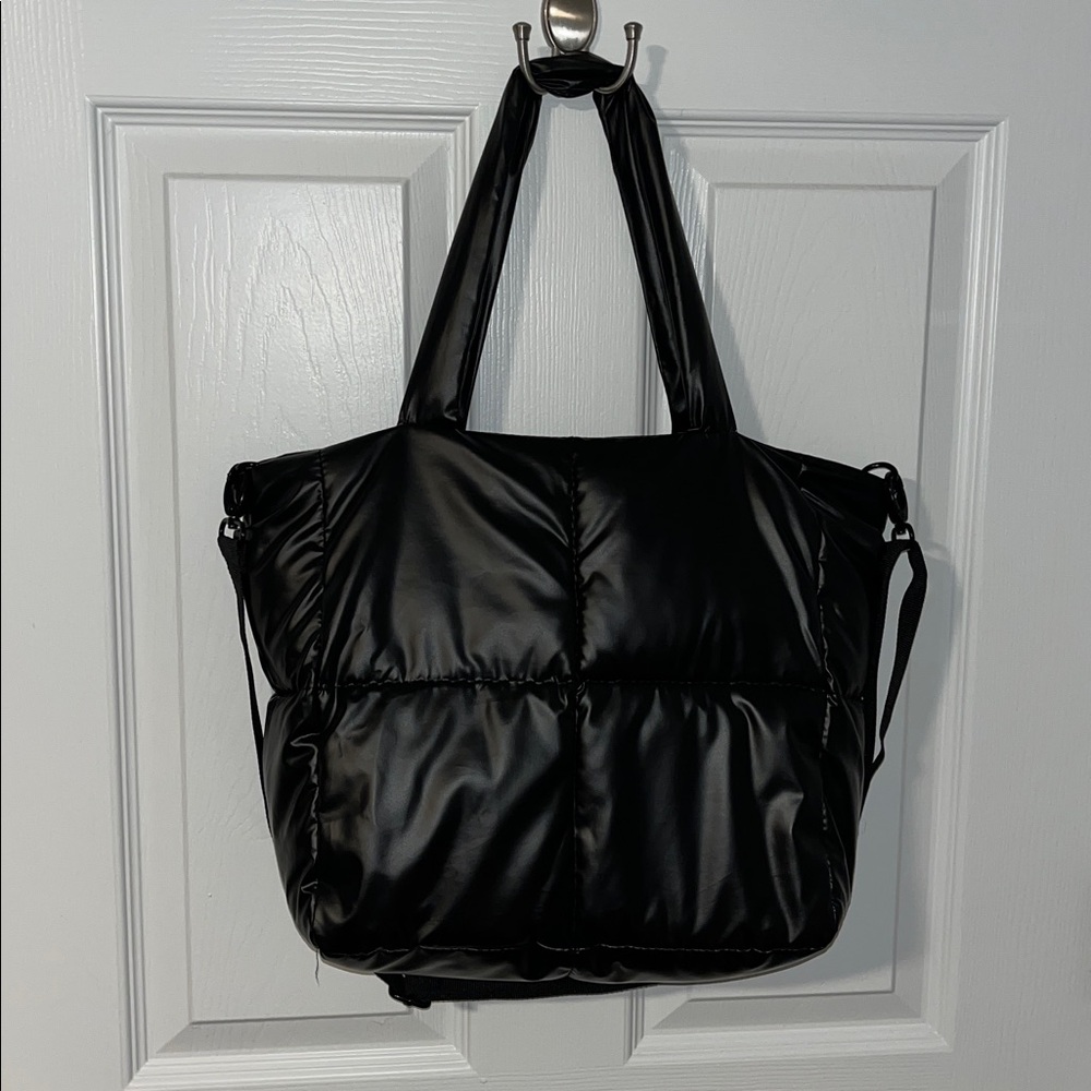 Bagle Black Quilted Puffy Large Tote Bag - Picture 3 of 8